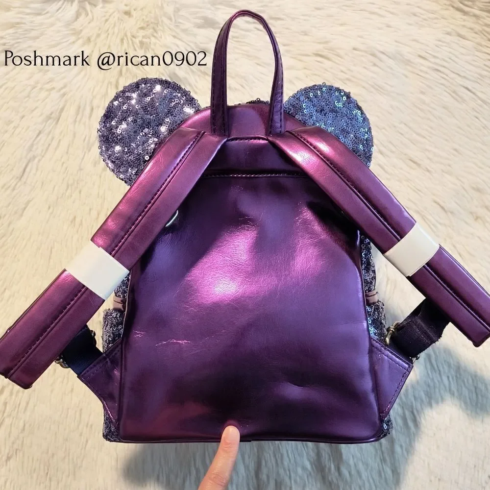 Loungefly Disney Parks Mickey Mouse Purple Potion Sequin Mini Backpack & Wallet